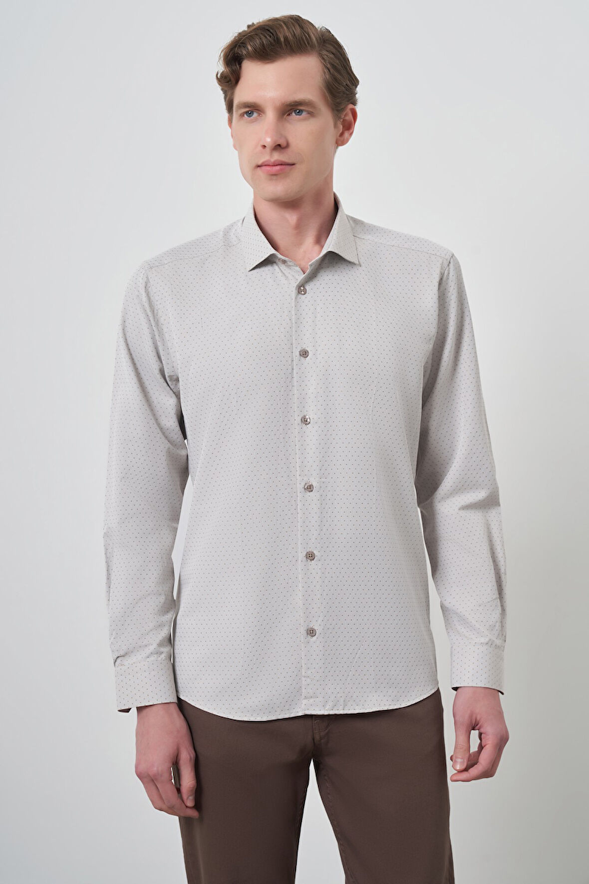  Erkek Vizon Slim Fit İtalyan Yaka Gömlek