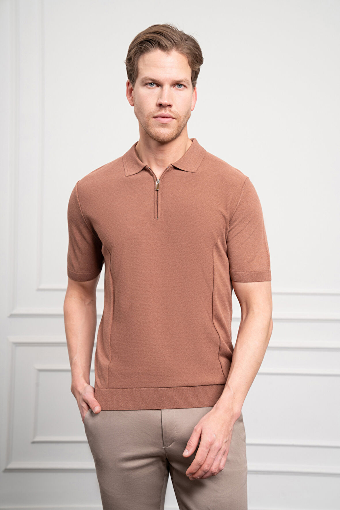  Erkek Taba Trend  Polo Yaka  Dinamik Fit Rahat Kesim T-Shirt