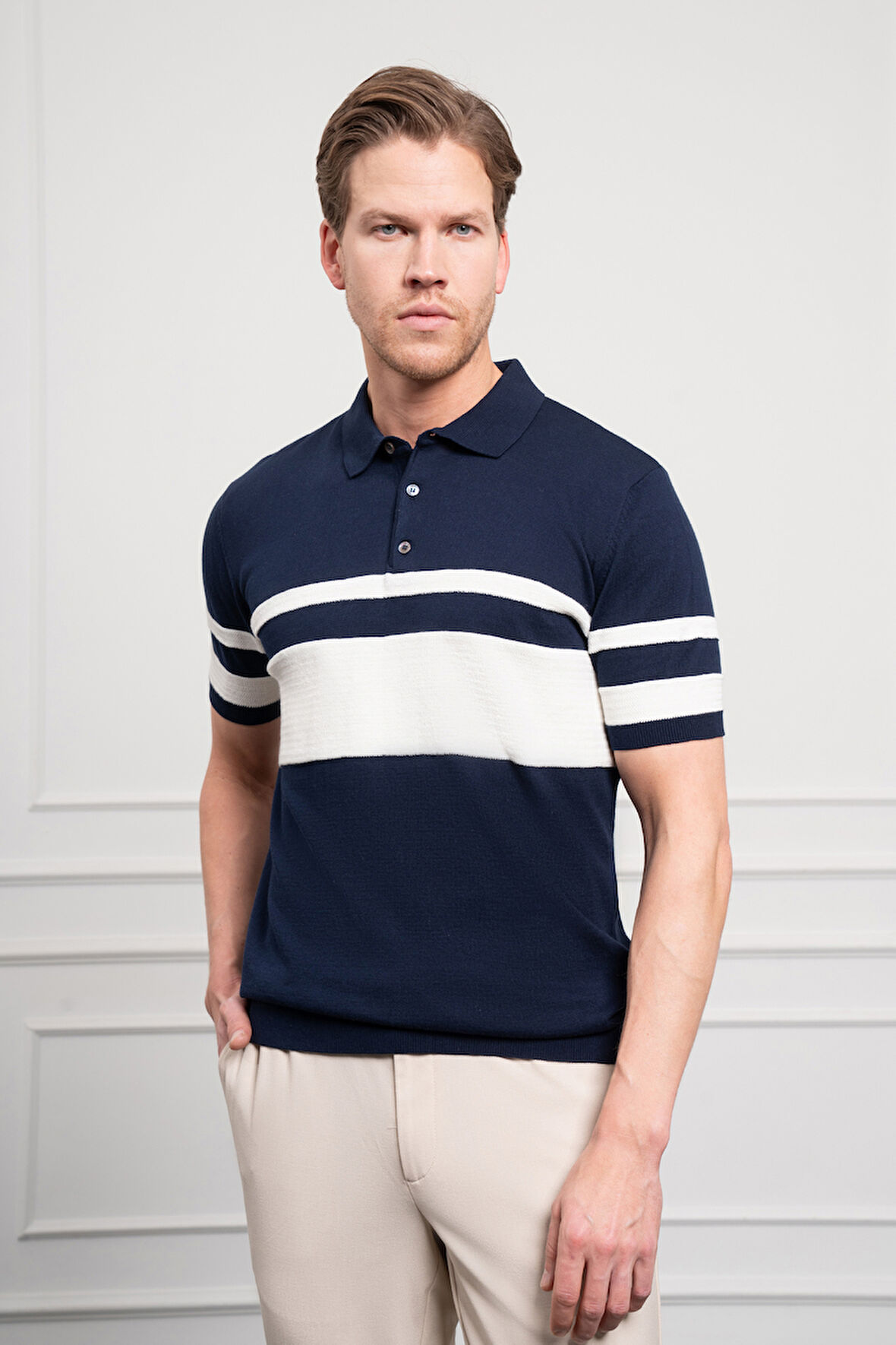  Erkek Lacivert Trend Dynamic Fit Rahat Kesim Polo Yaka T-Shirt