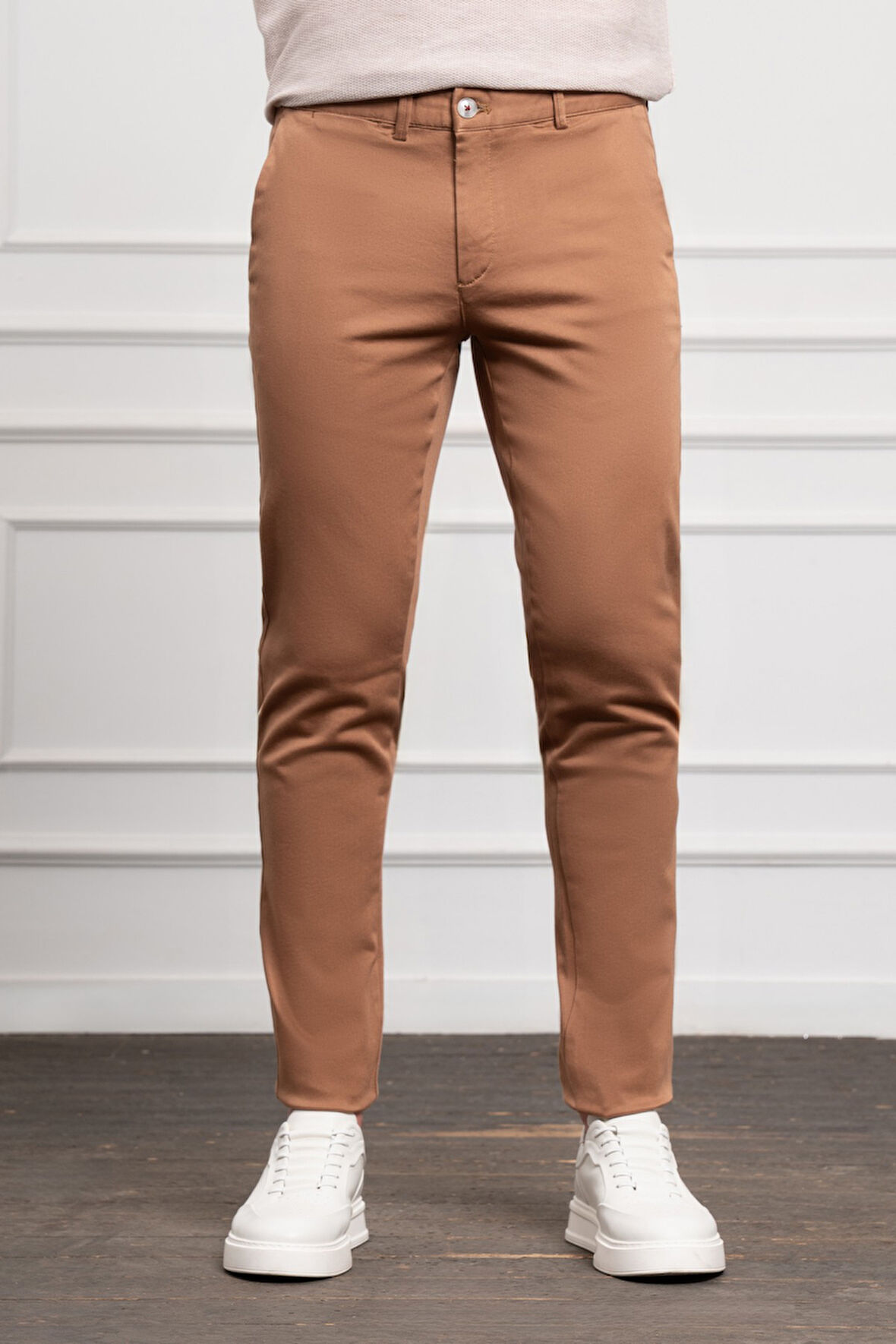  Erkek Camel Slim Fit Dar Kesim Chino Pantolon