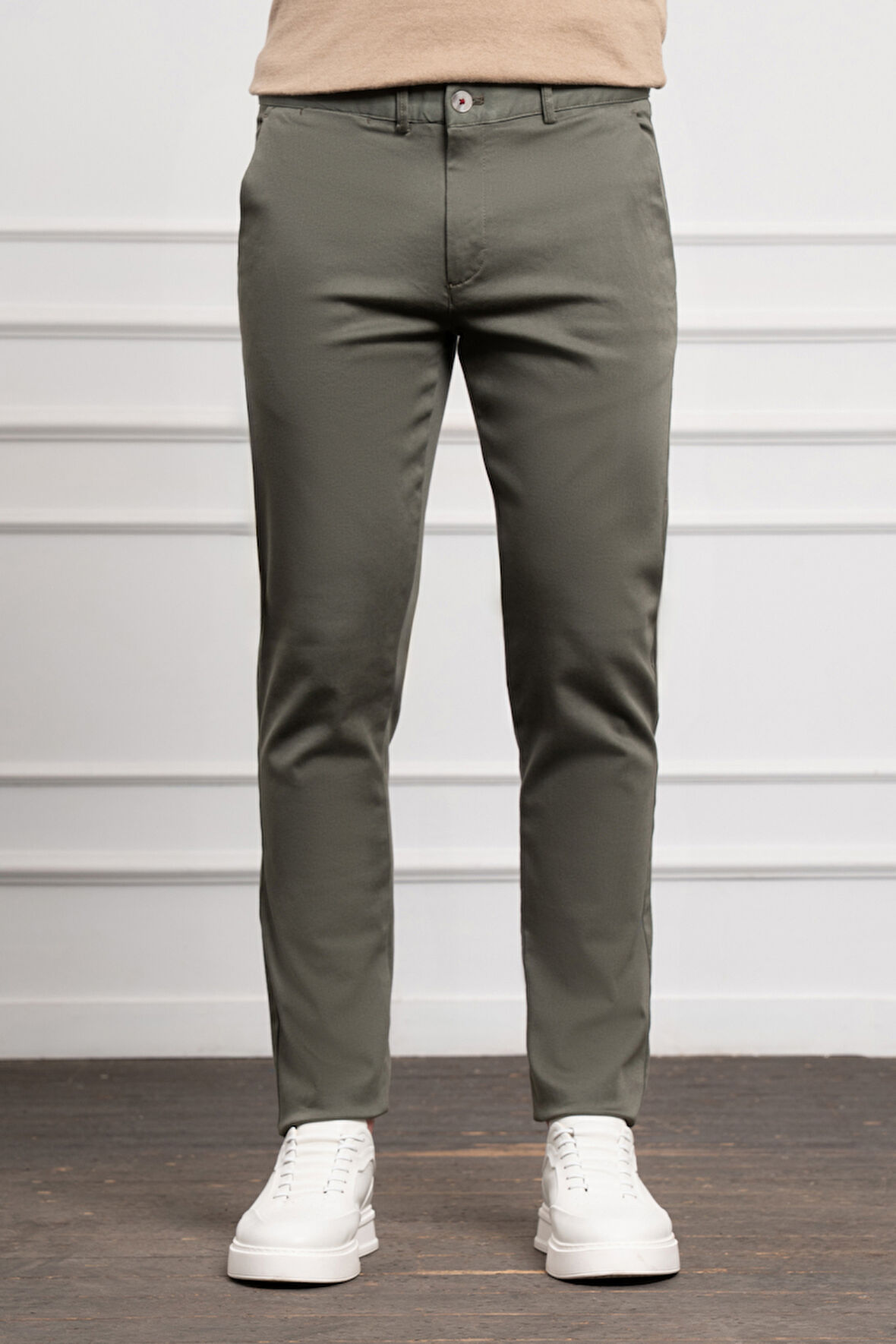  Erkek Yeşil Slim Fit Dar Kesim Chino Pantolon