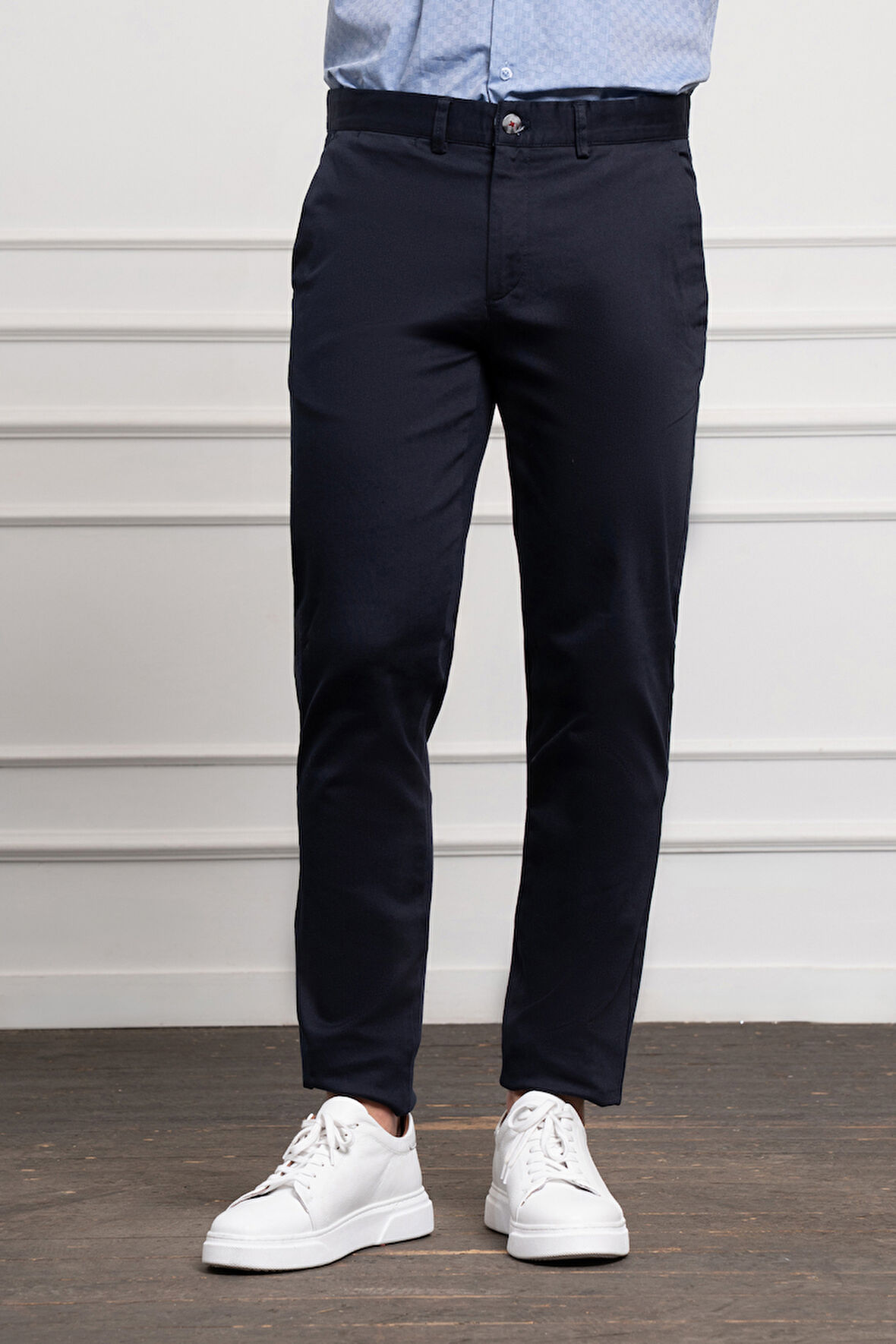 Erkek Lacivert Slim Fit Dar Kesim Chino Pantolon