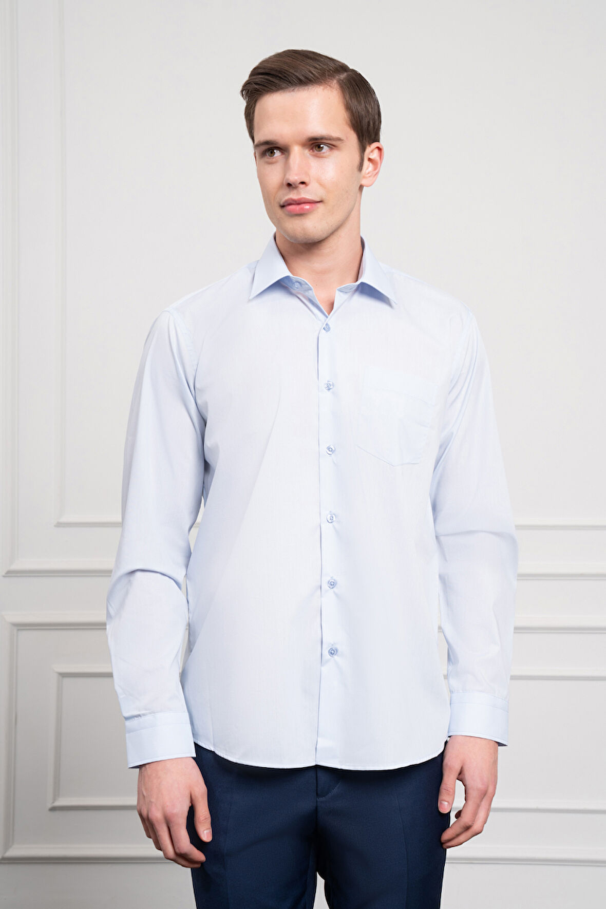  Erkek A. MAVİ Basic Regular Fit Sert Yaka Cepli Gömlek