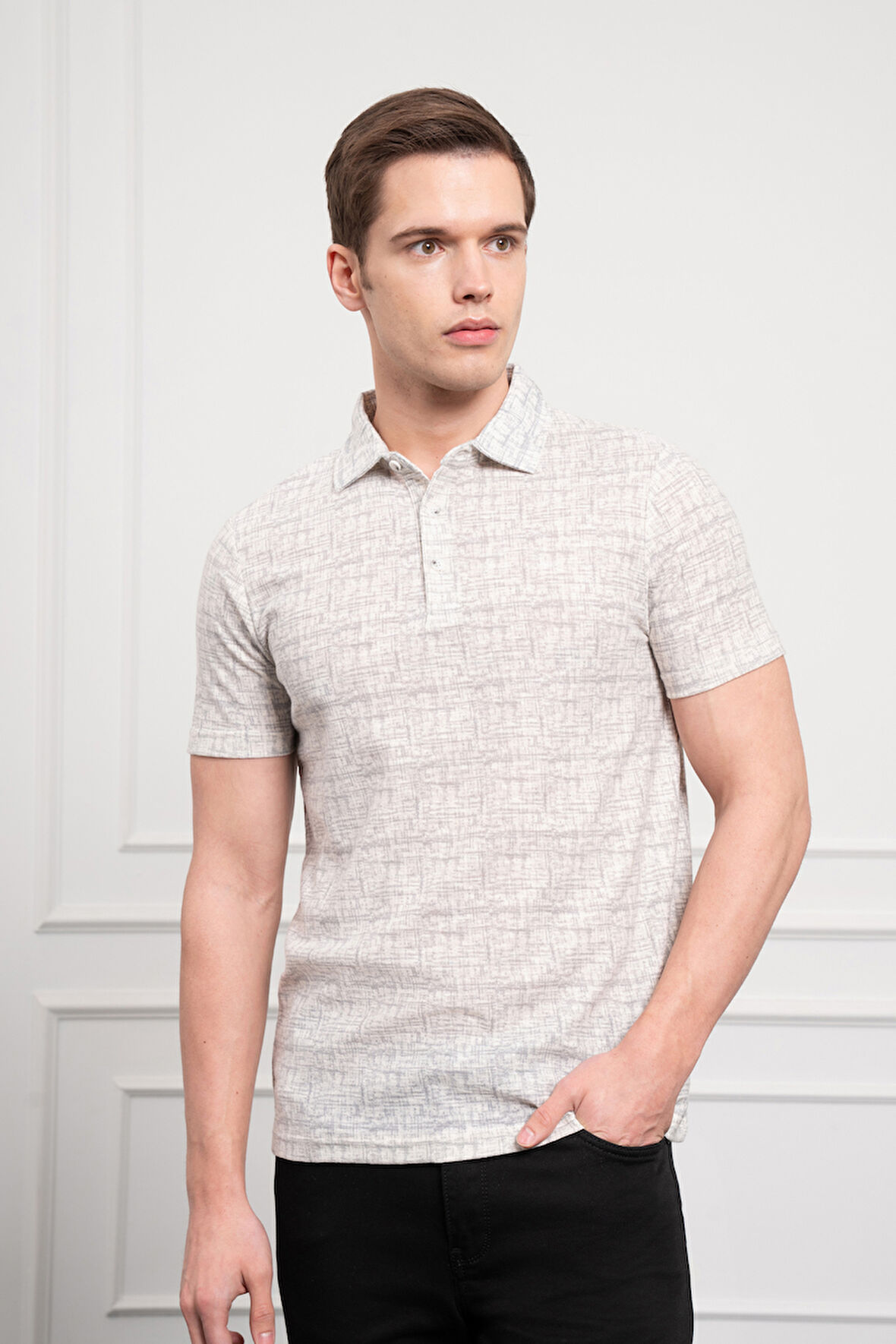  Erkek Nefti Trend Polo Yaka Desenli Dynamic Fit Rahat Kesim T-Shirt