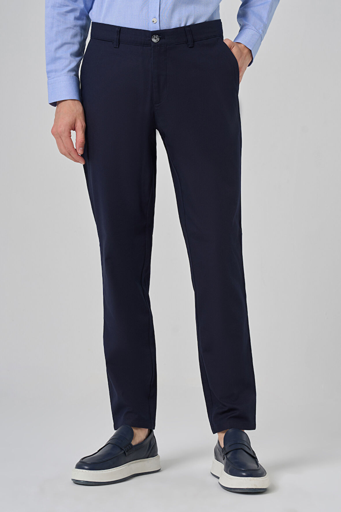  Erkek Lacivert Yazlık Pamuk Yan Cep Slim Fit Chino Pantolon