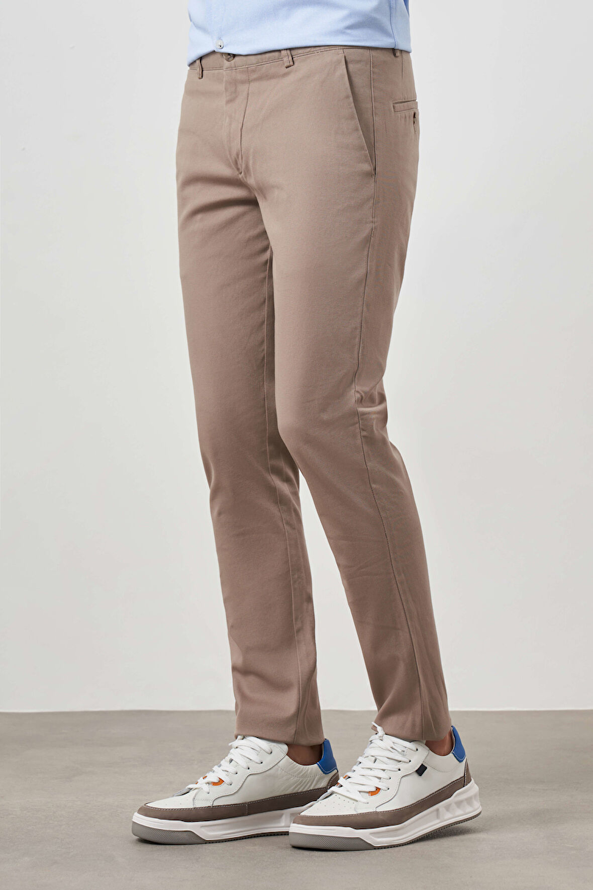  Erkek Bej Yazlık Pamuk Yan Cep Slim Fit Chino Pantolon