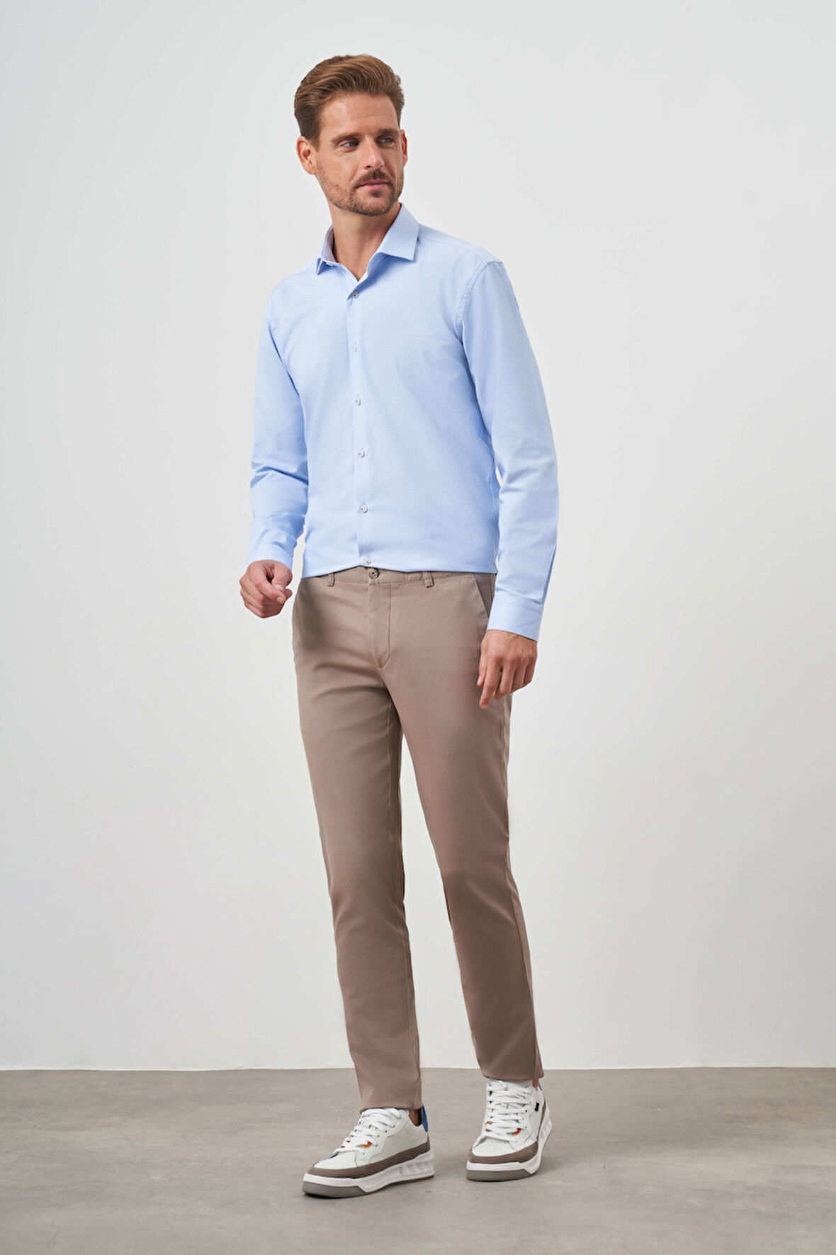  Erkek Bej Yazlık Pamuk Yan Cep Slim Fit Chino Pantolon