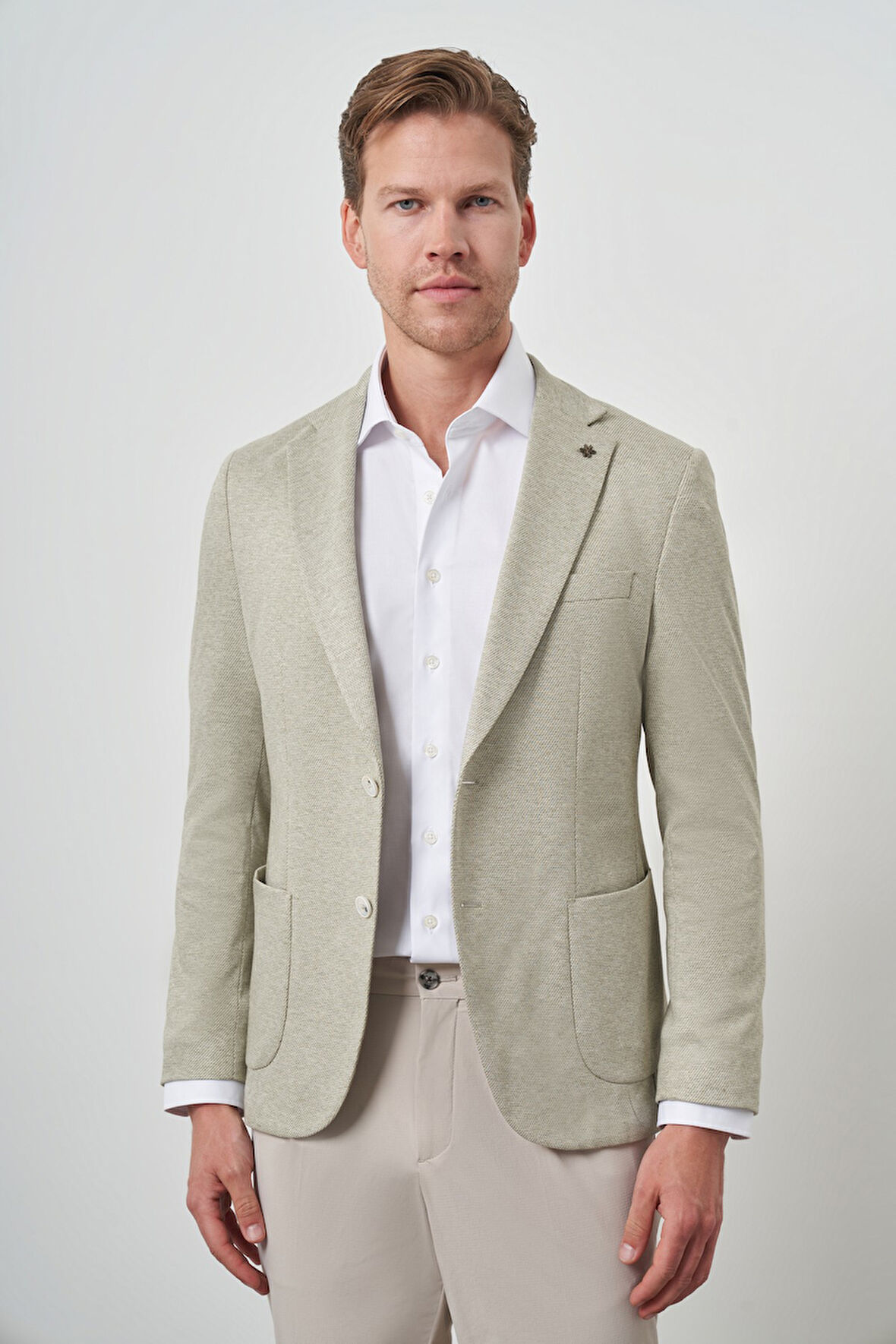  Erkek Yeşil Örme Slim Fit Ceket