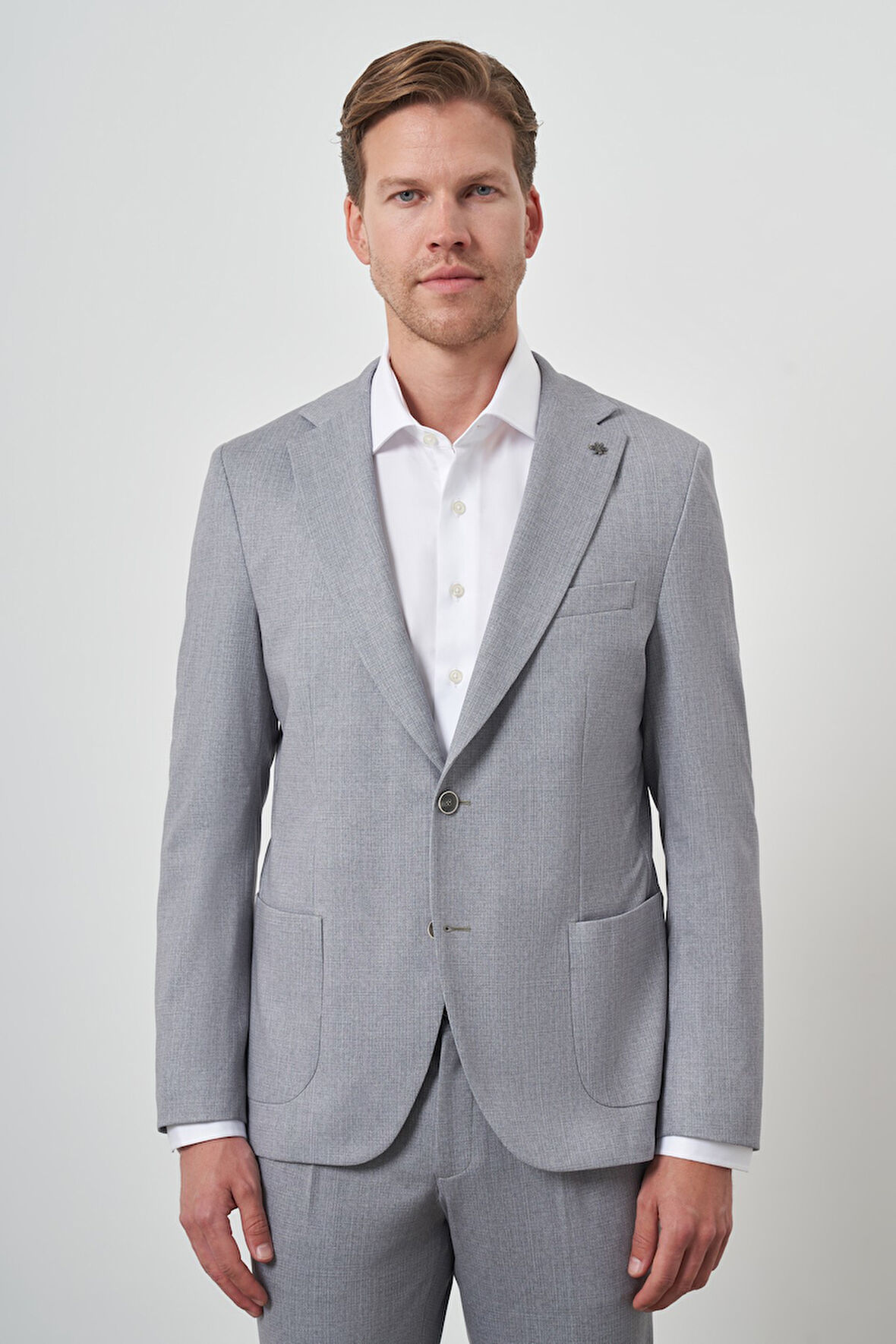  Erkek Gri Trend Slim Fit Mono Yaka Takım Elbise