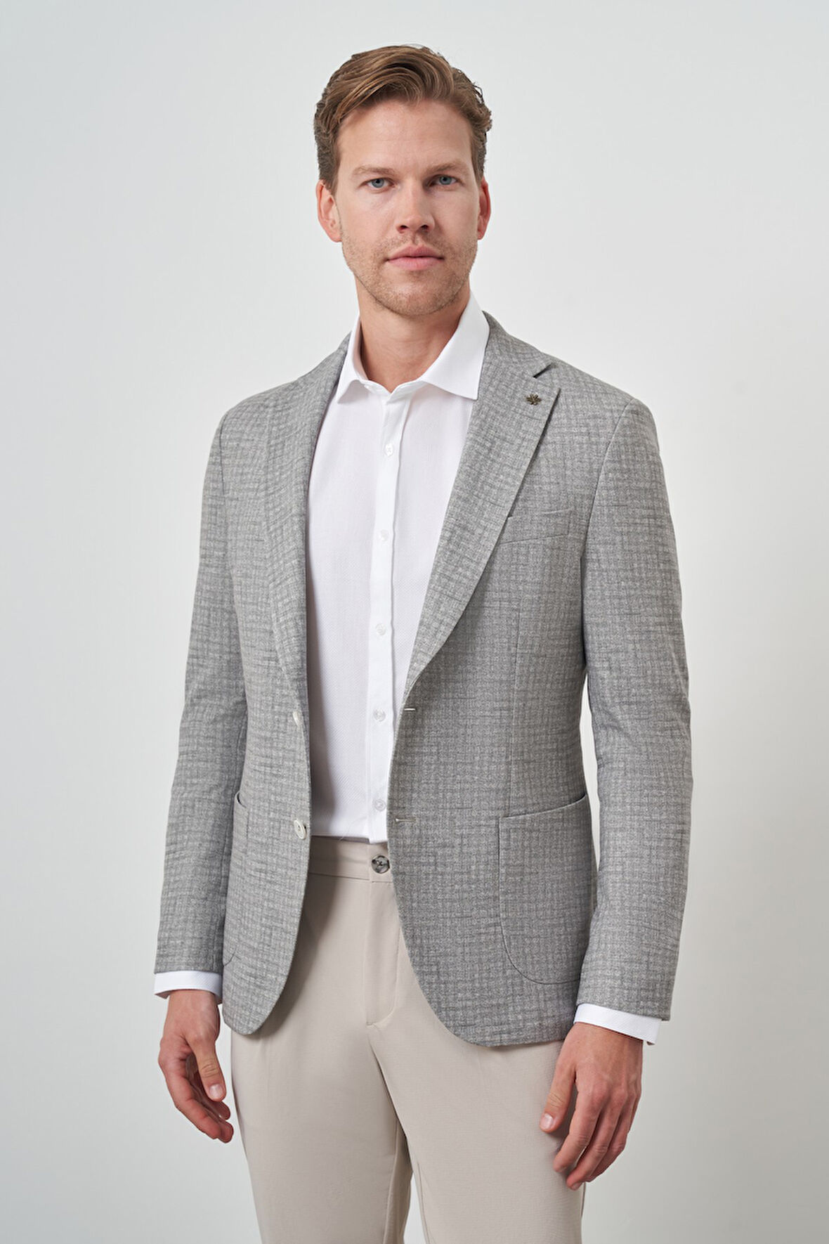 Erkek Haki Örme Slim Fit Mono Yaka Ceket