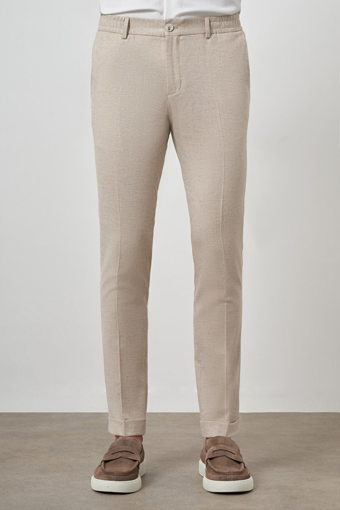  Erkek Bej Trend Tam Lastikli Slim Fit Pantolon