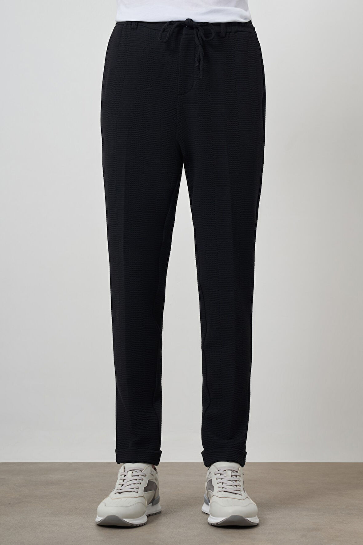  Erkek Lacivert Trend Slim Fit İpli Jogger Pantolon