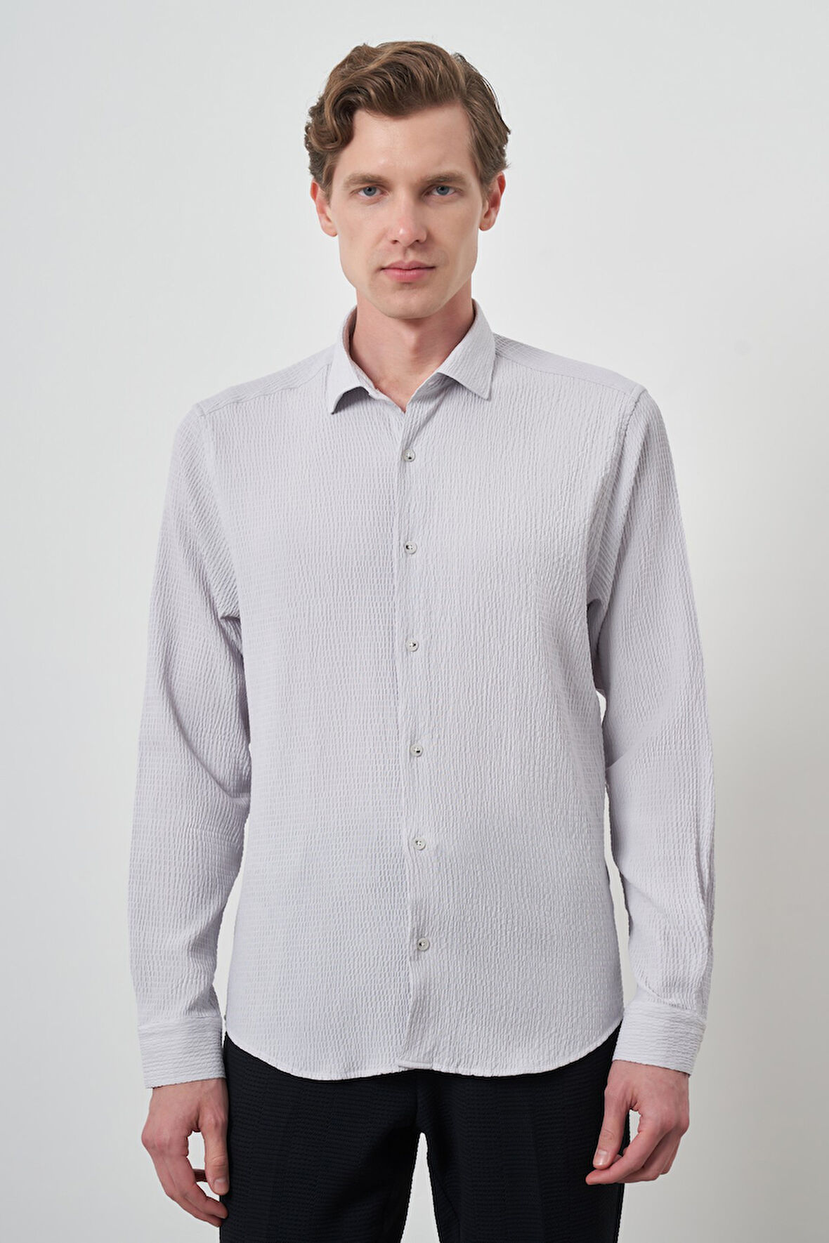  Erkek Taş Gofre Trend Desenli Dynamic Fit İtalyan Yaka Gömlek