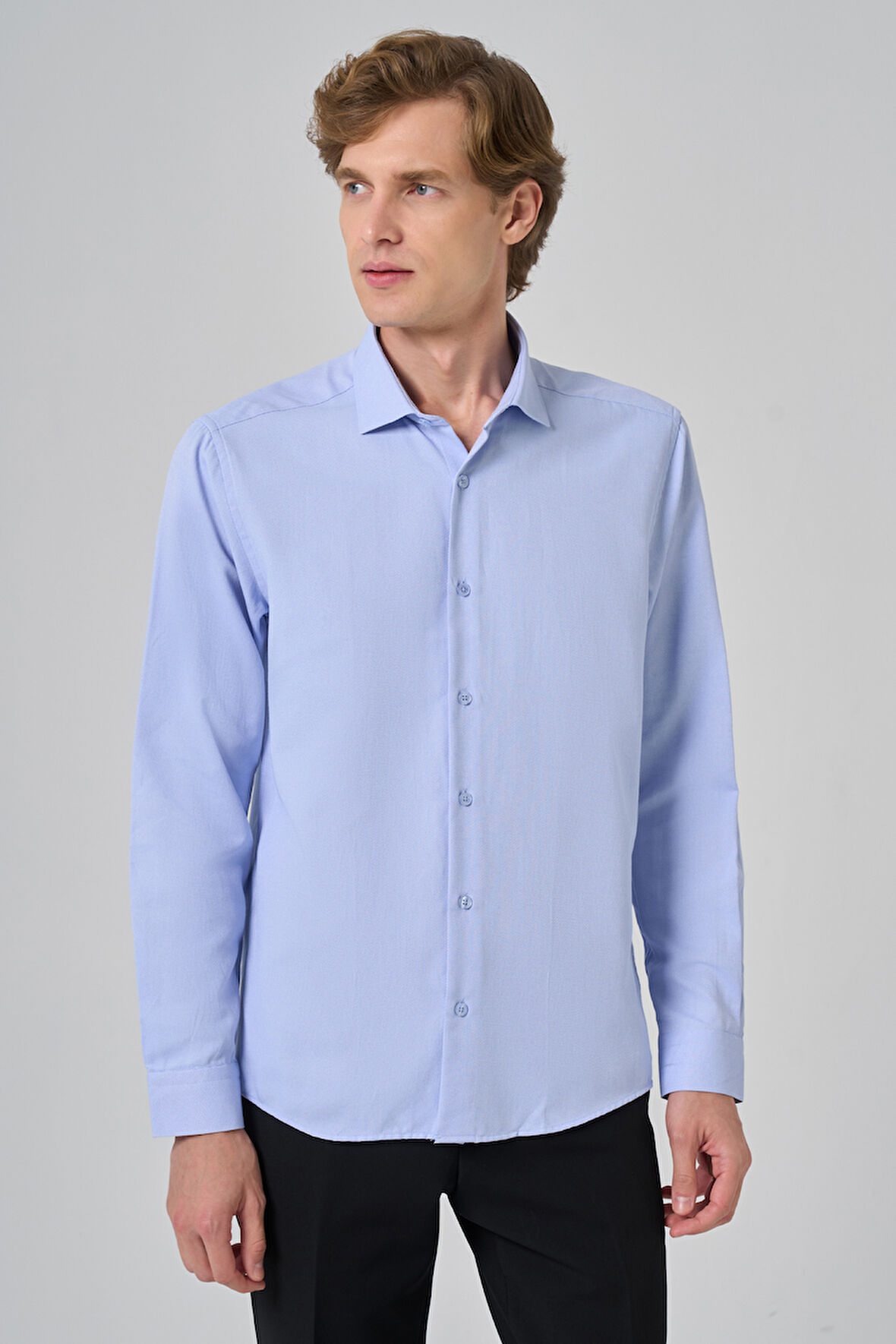  Erkek A. MAVİ Slim Fit İtalyan Yaka Gömlek