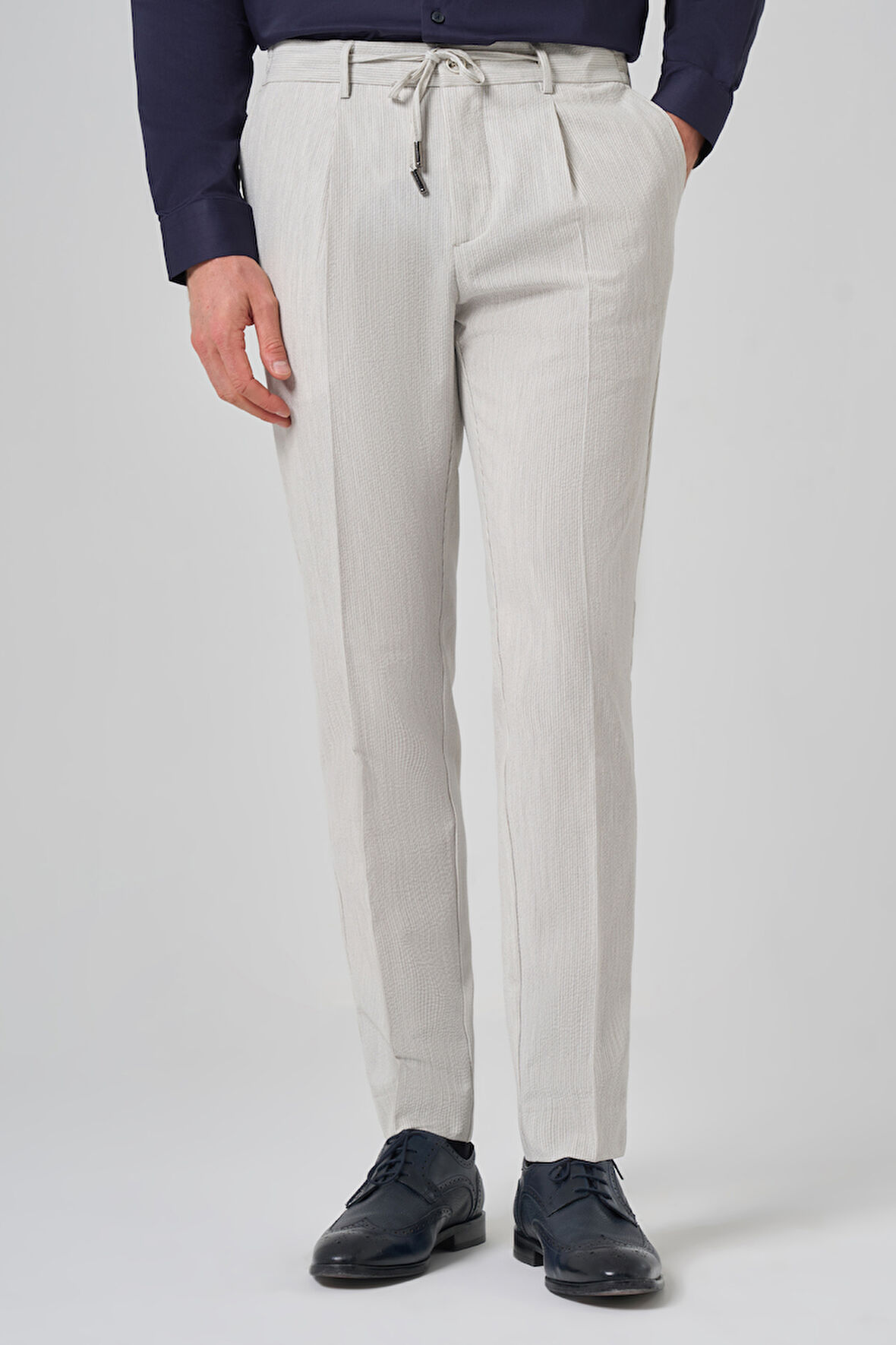  Erkek Taş Poliviskon Trend Çizgili Slim Fit Jogger Pantolon