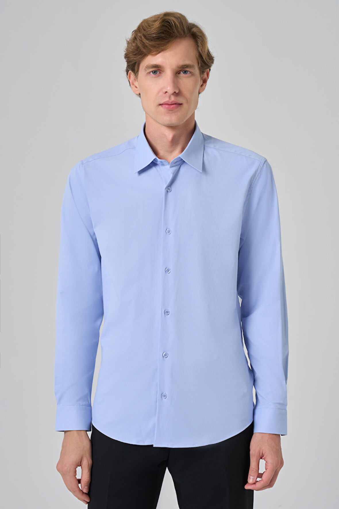  Erkek A. MAVİ Slim Fit Sert Yaka Gömlek