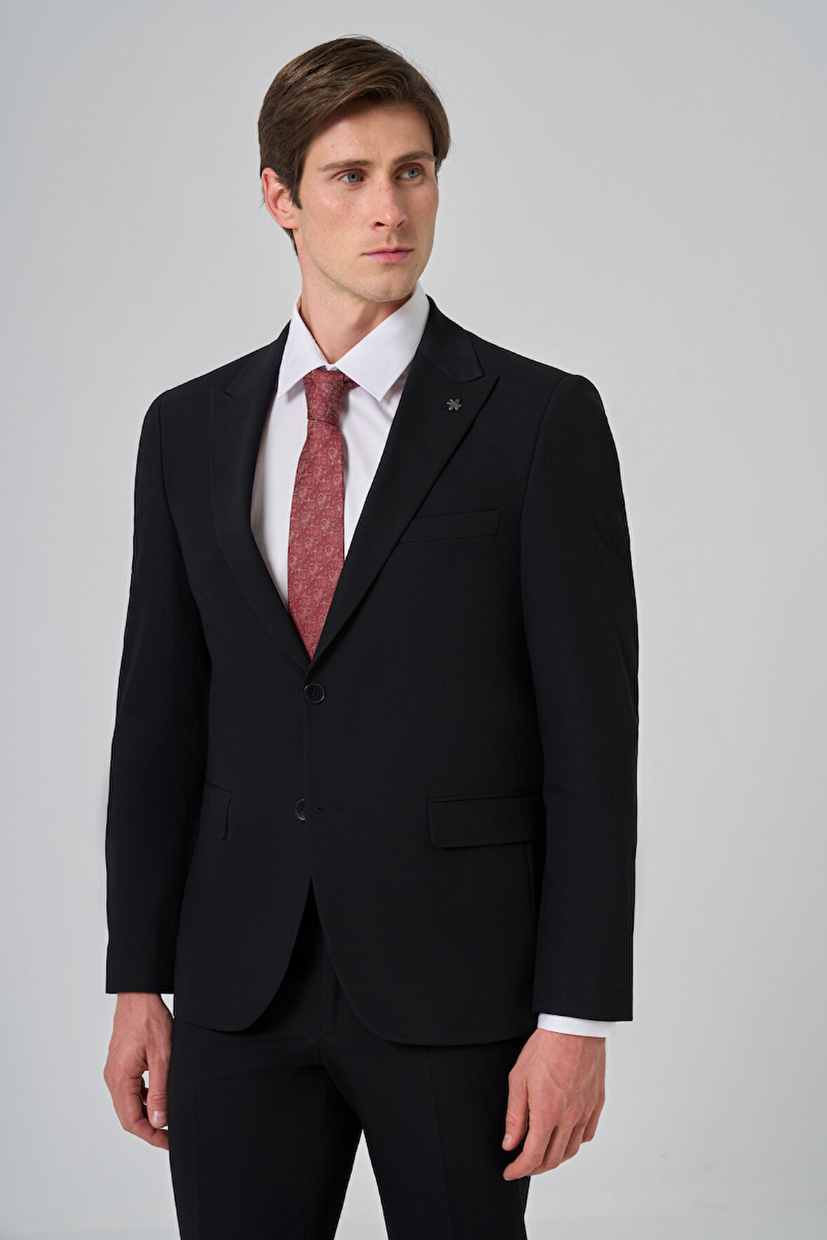  Erkek Siyah Poliviskon Basic Slim Fit Sivri Yaka Takım Elbise