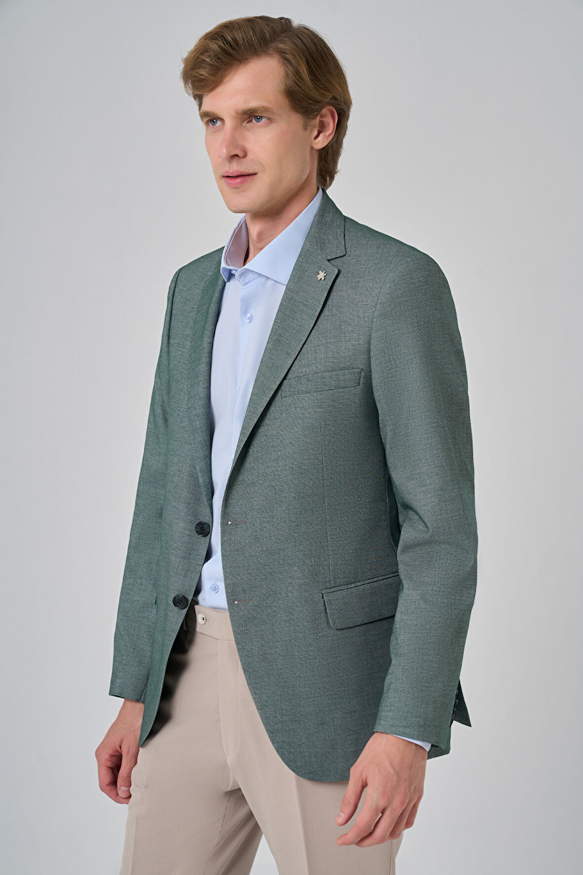  Erkek Yeşil Yünlü Dynamic Fit Rahat Kesim Ceket