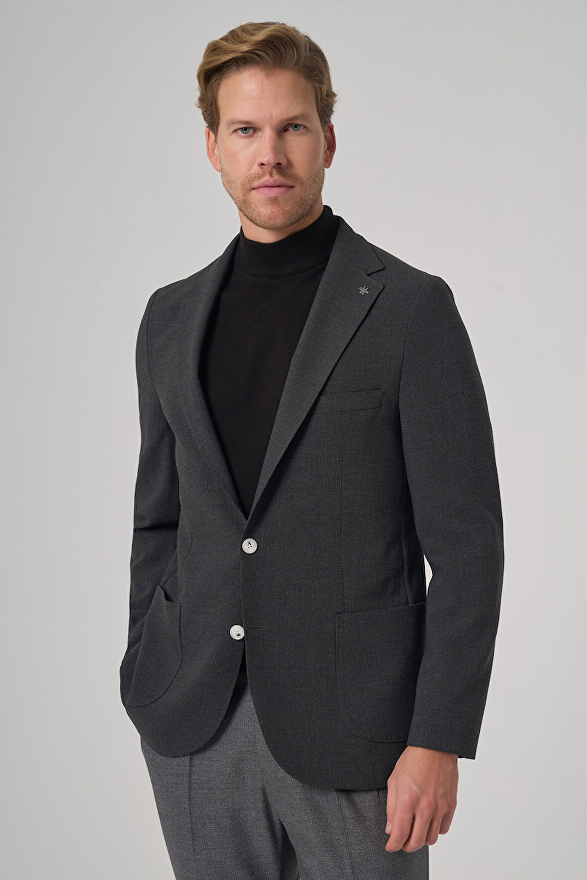  Erkek Antrasit Trend Slim Fit Mono Yaka Ceket