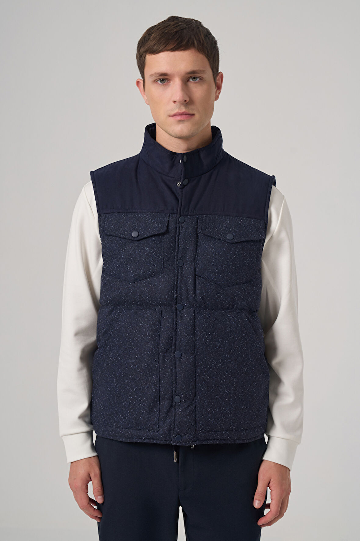  Erkek Lacivert Trend Yünlü Şişme Yelek