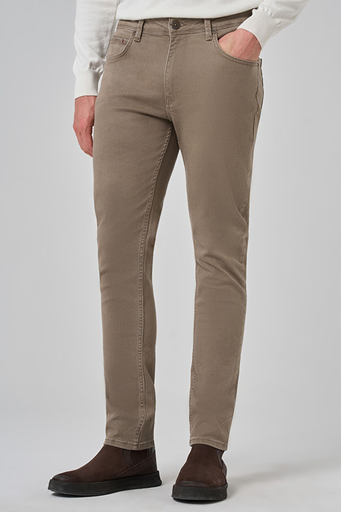  Erkek Bej Denim 5 Cep Slim Fit Jean Kot Pantolon