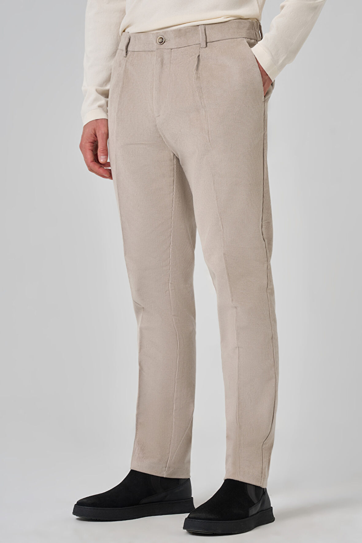  Erkek Taş Pamuk Trend Fitilli Kadife Lastikli Slim Fit Pantolon