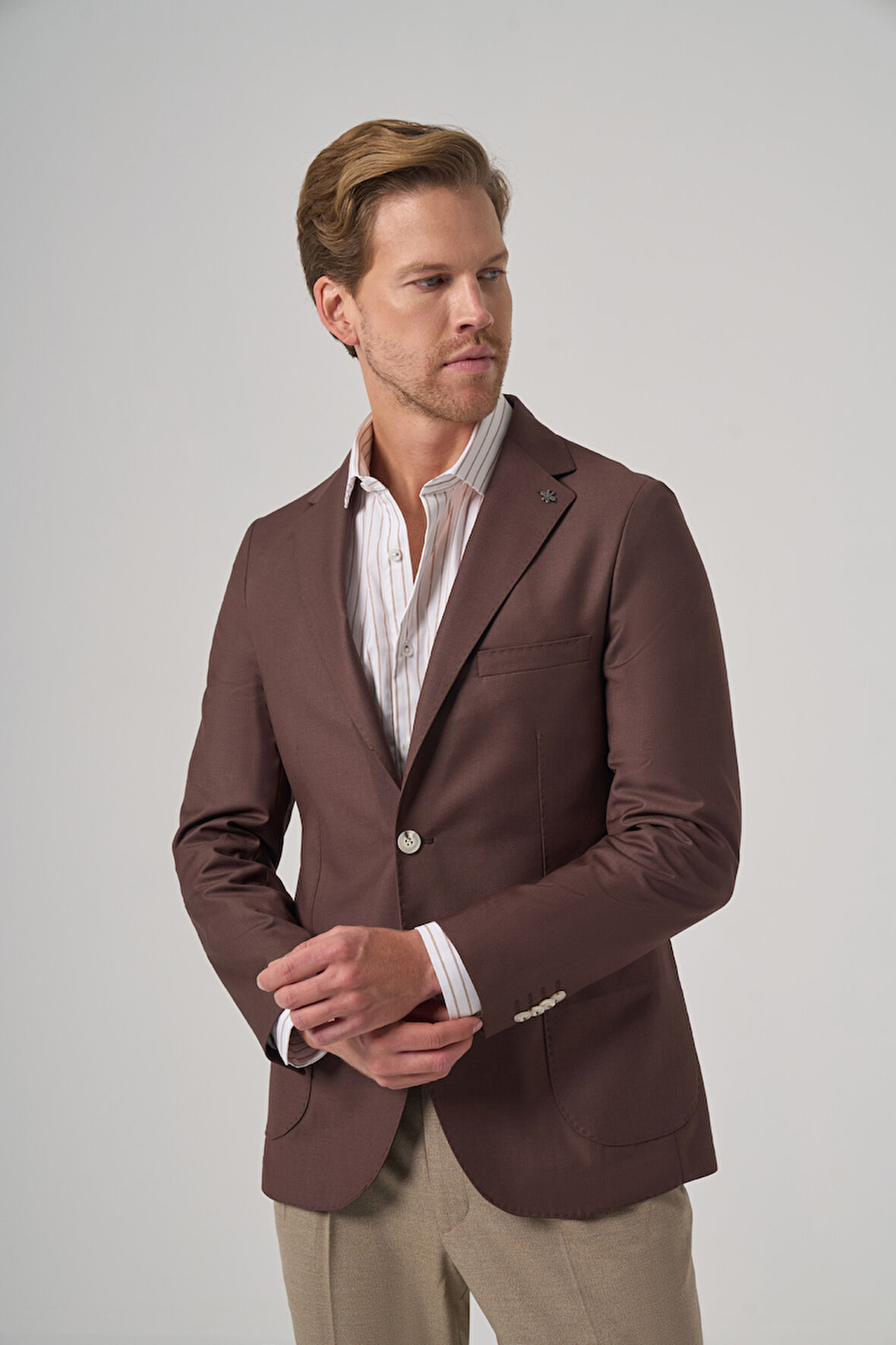  Erkek KAHVE Slim Fit Mono Yaka Ceket