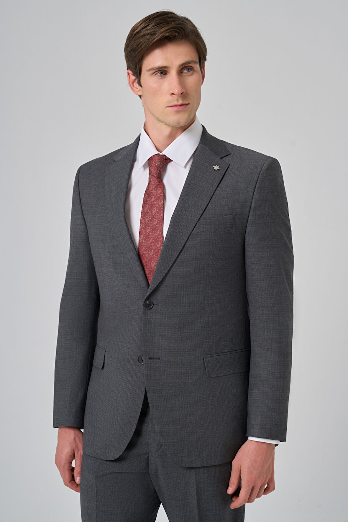  Erkek Füme Yünlü Trend Desenli Dynamic Fit Takım Elbise