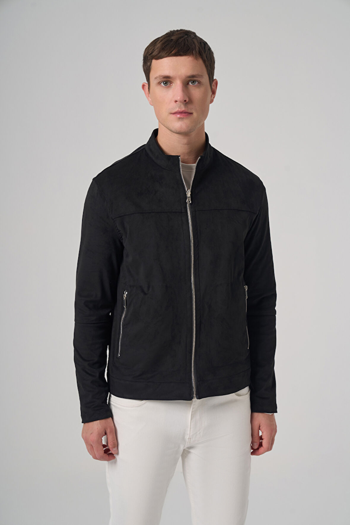  Erkek Siyah Trend Baharlık Çift Taraflı Süet Mont