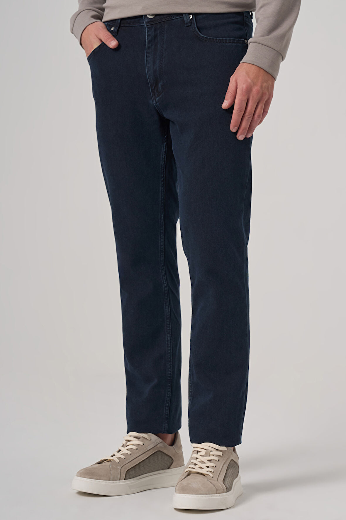  Erkek Lacivert Denim 5 Cep Slim Fit Jean Kot Pantolon