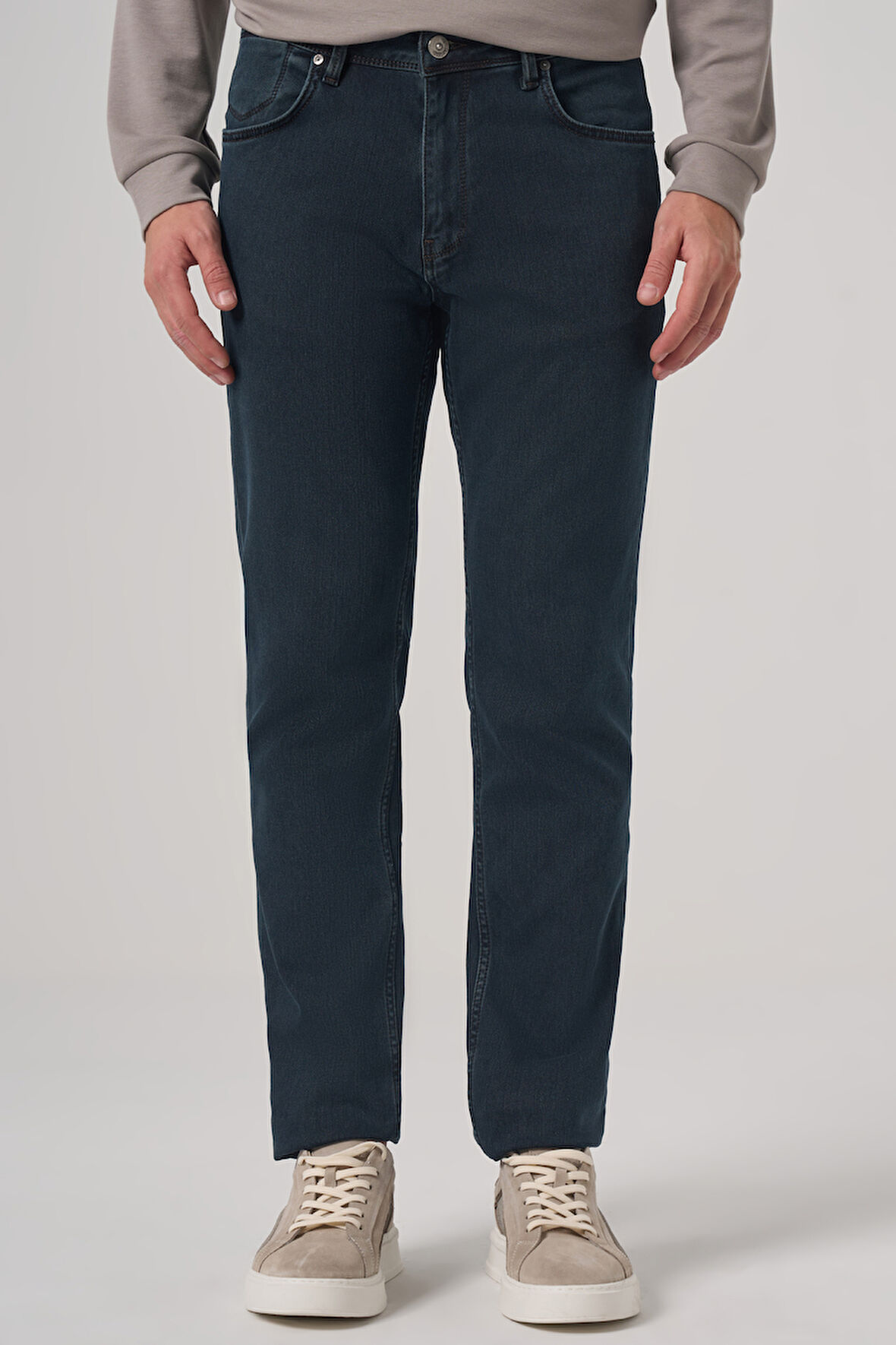  Erkek Haki Denim 5 Cep Slim Fit Jean Kot Pantolon