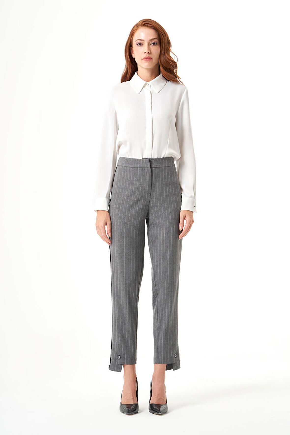 Çizgili Gri Pantolon