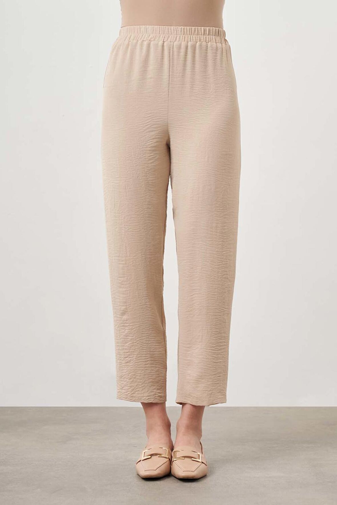 Beli Lastikli Garni Bej Pantolon