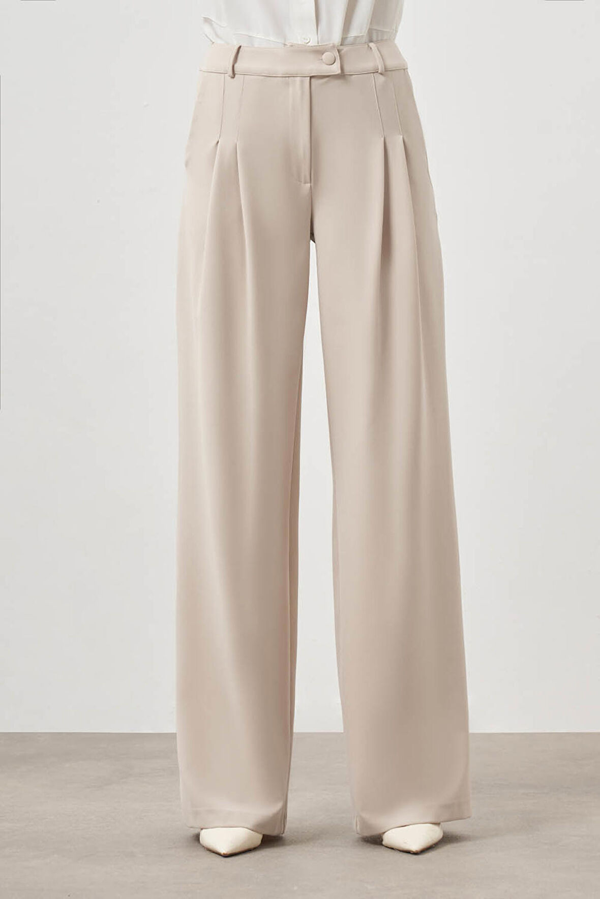 Pileli Double Bej Pantolon