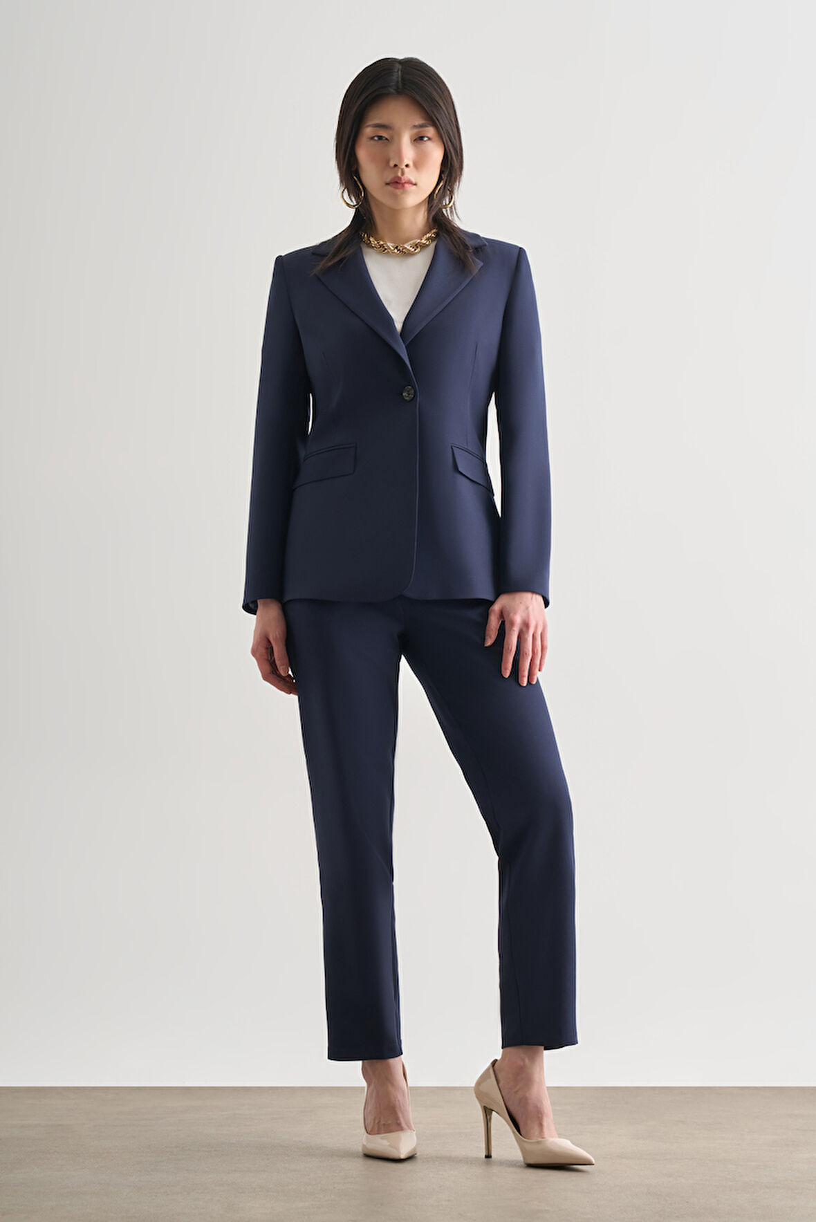 Mizalle Lacivert Tek Düğme Klasik Blazer Ceket