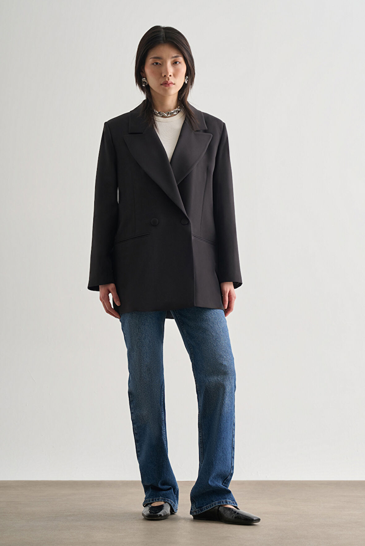 Mizalle Oversize Çift Yırtmaçlı Siyah Blazer Ceket