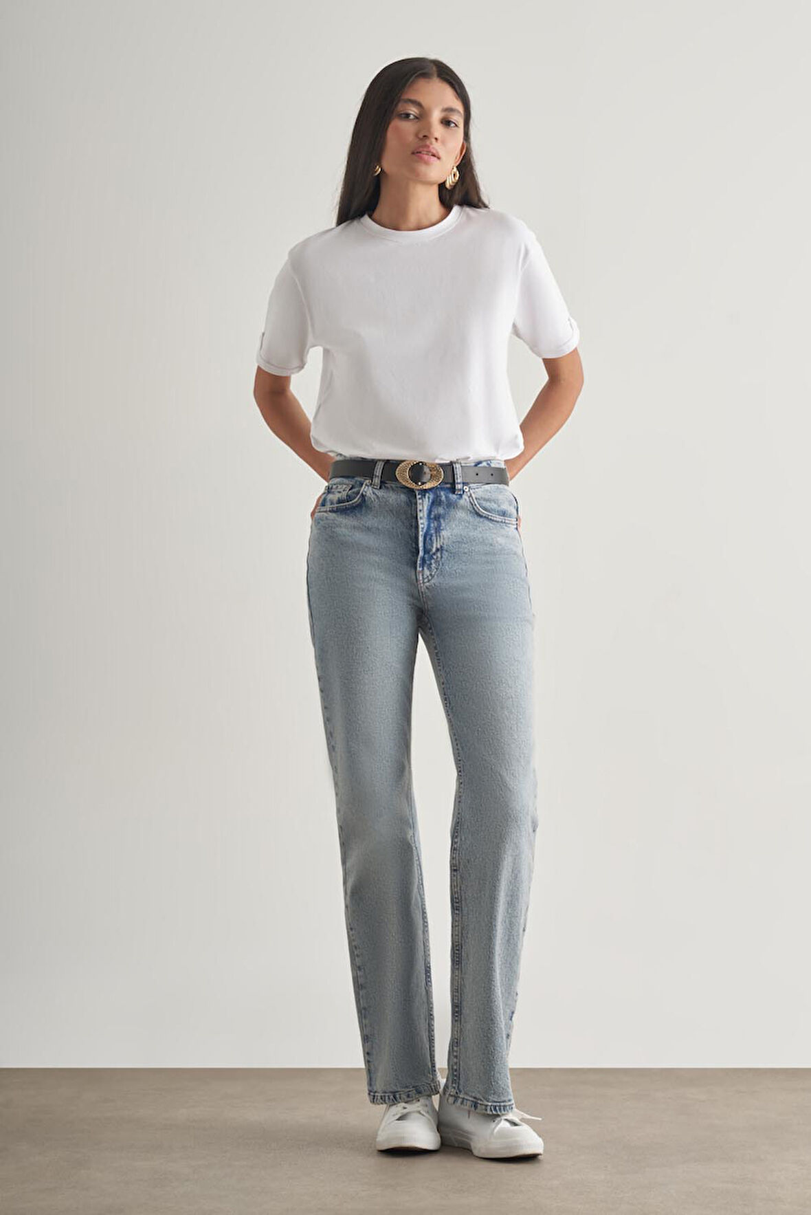 Mizalle Straight Fit Yüksek Bel Mavi Denim Pantolon