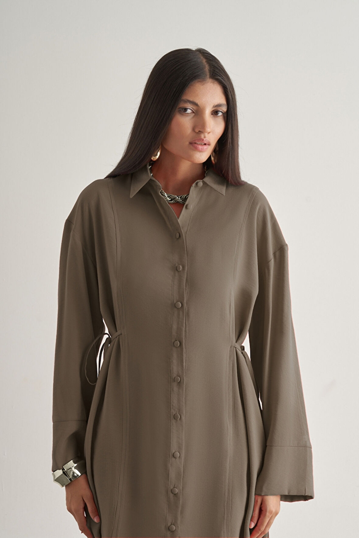 Mizalle Yandan Bağlı Modal Karışımlı Vizon Rengi Tunik