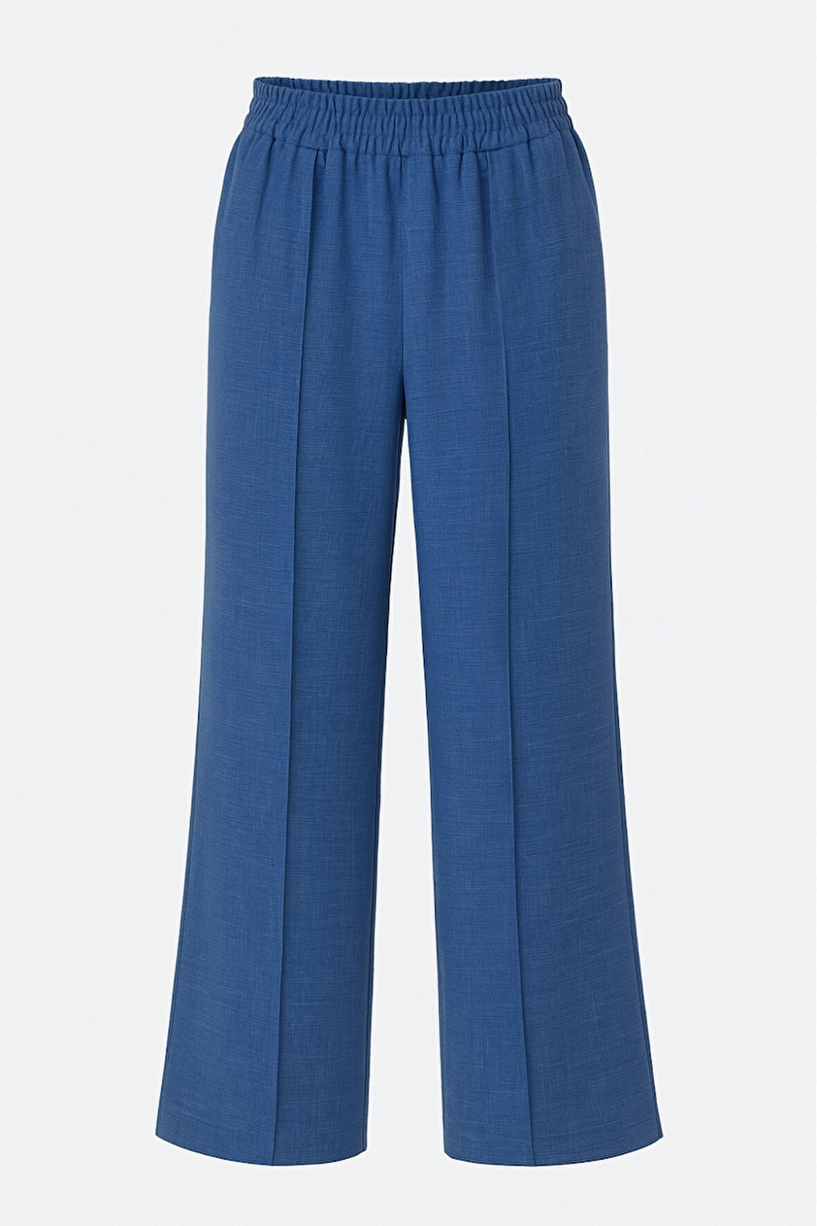 Mizalle  Keten Dokulu Beli Lastikli İndigo Mavi Bol Kesim Pantolon