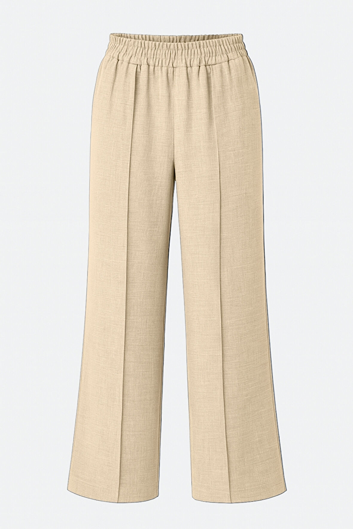 Mizalle  Keten Dokulu Beli Lastikli Bej Rengi Bol Kesim Pantolon