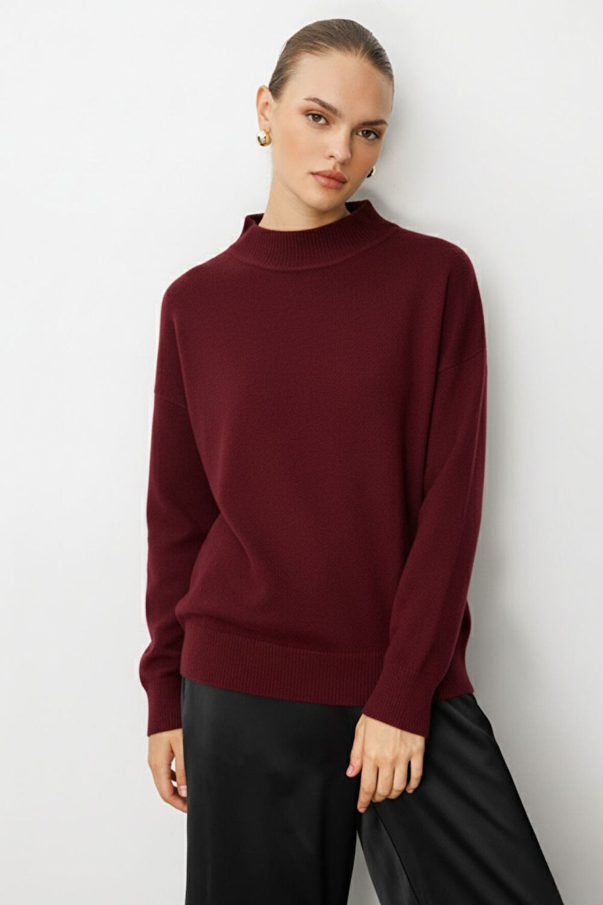 Mizalle Basic Yarım Balıkçı Bordo Triko Kazak