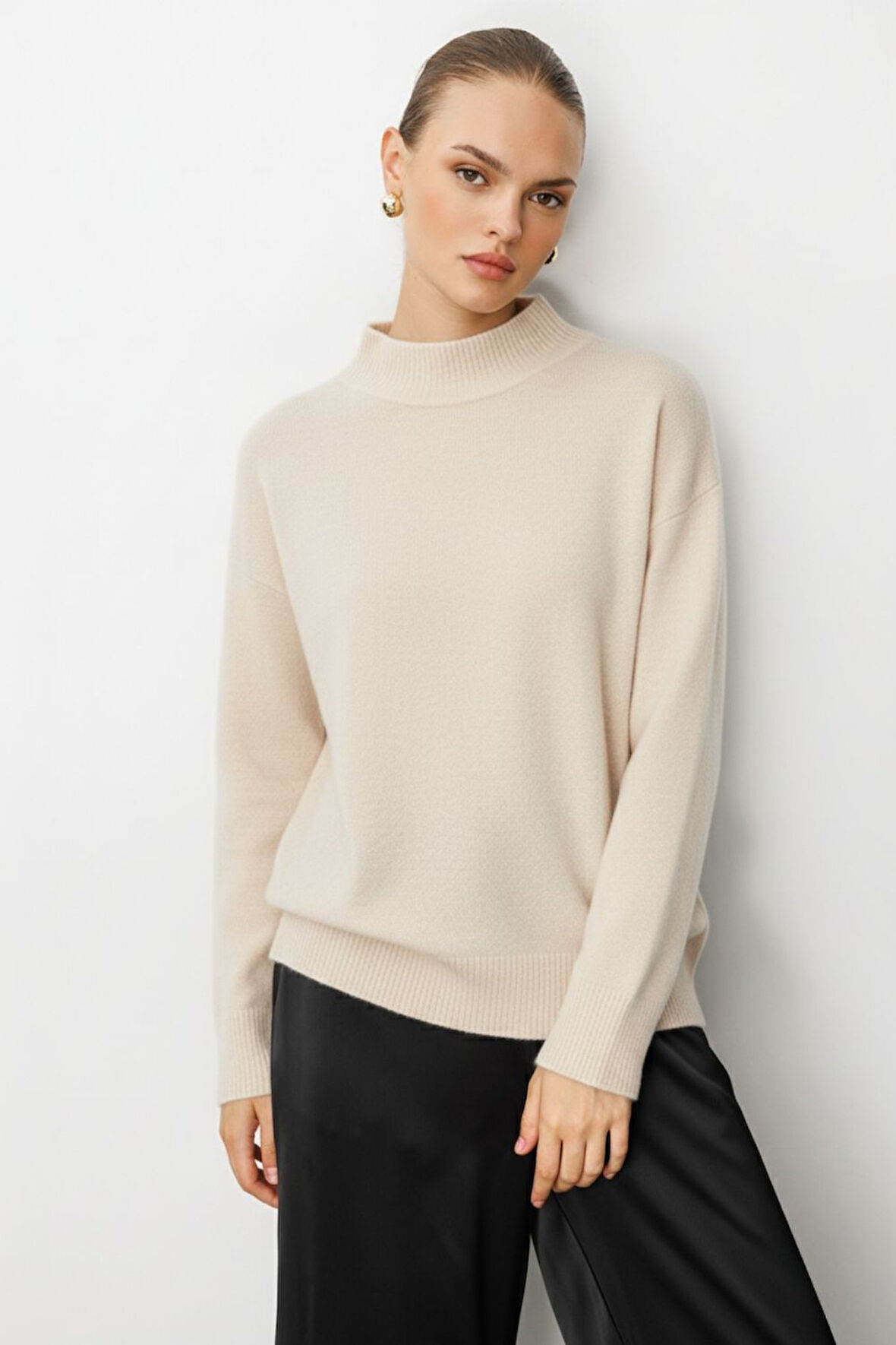 Mizalle Basic Yarım Balıkçı Taş Rengi Triko Kazak