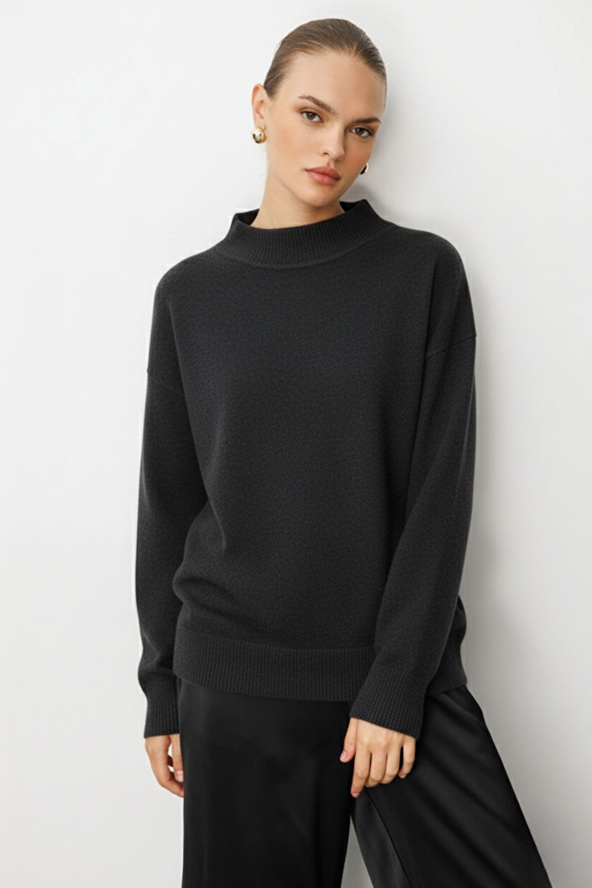 Mizalle Basic Yarım Balıkçı Antrasit Triko Kazak