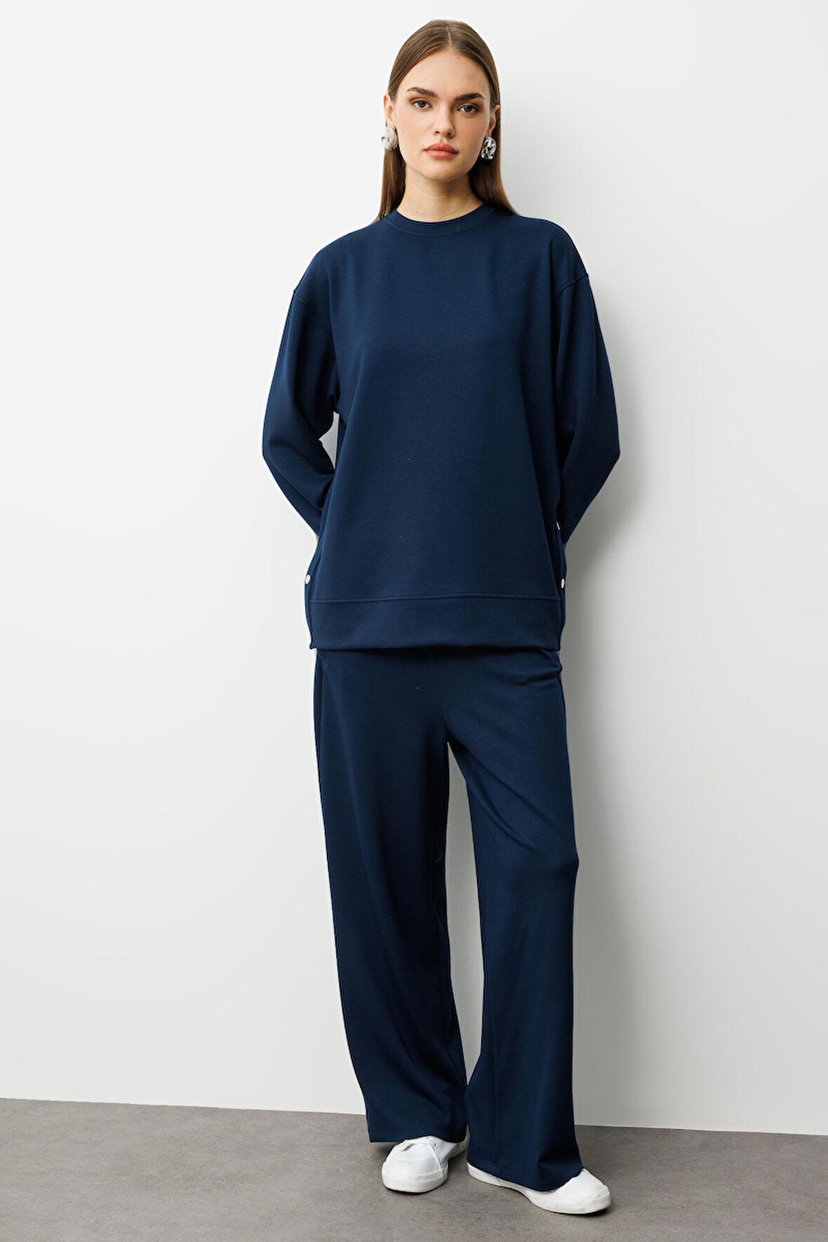 Mizalle Çıtçıtlı Yumuşak Dokulu İndigo Mavi Spor Tunik