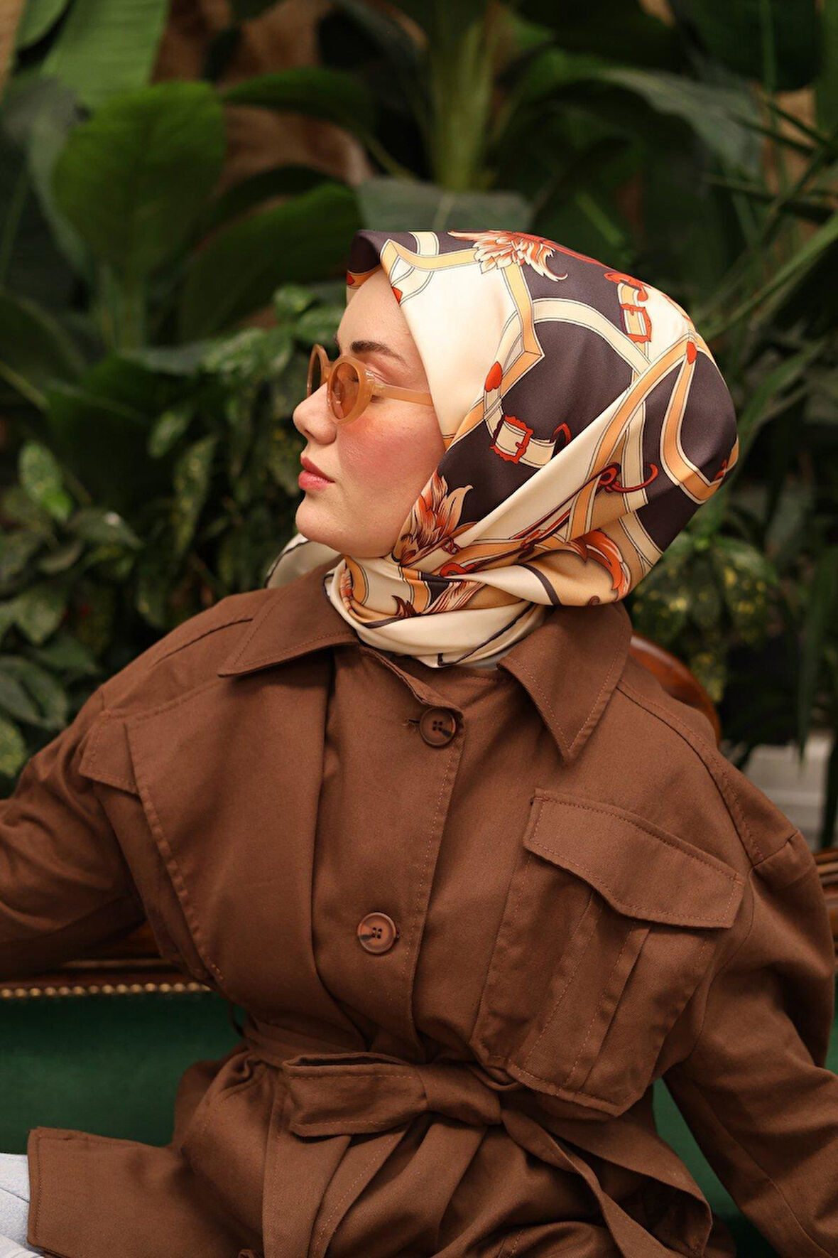 Silk Home Tivil İpek Eşarp IST11436-03 Acı Kahve Karışık Desen