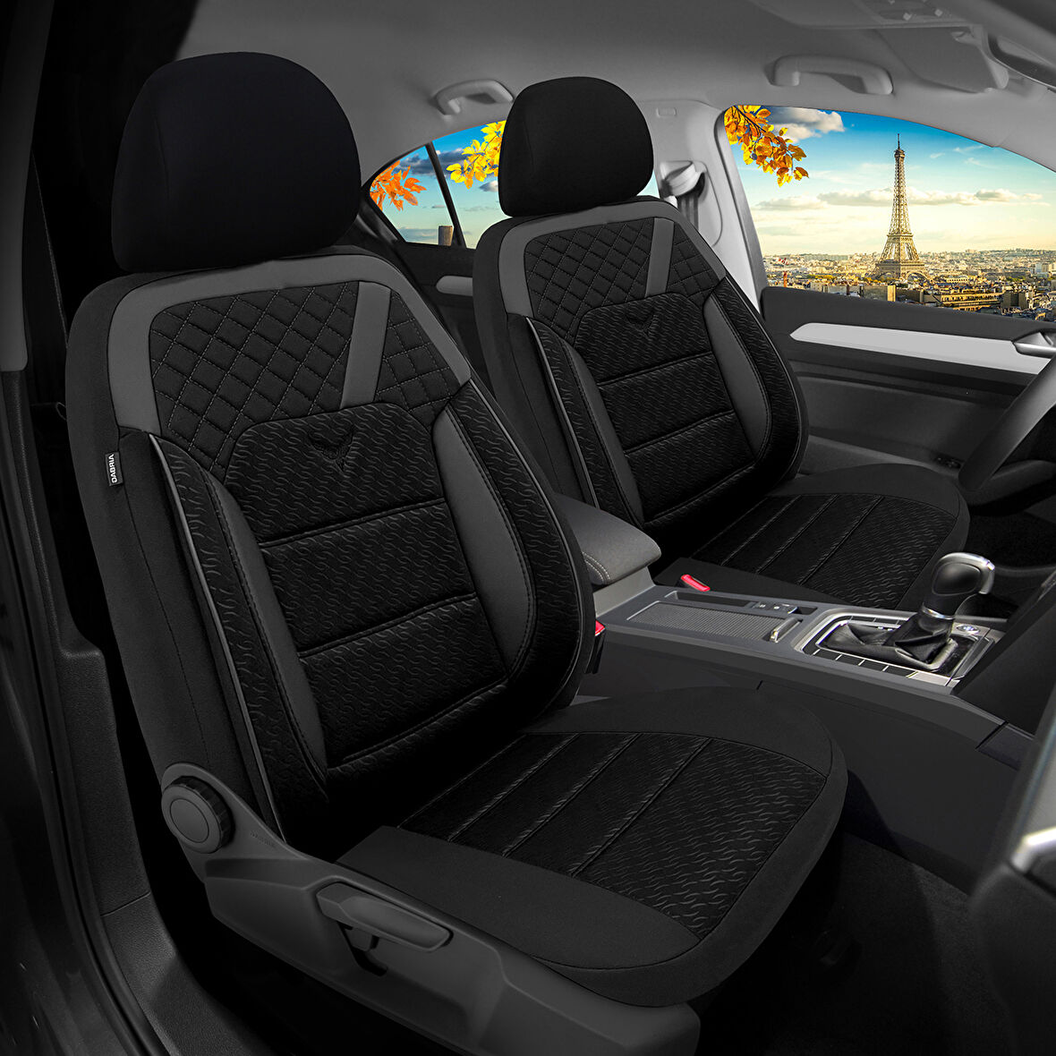 Pandami K1 Serisi Oto Koltuk Kılıfı 1+1 Set, Gofraj / Siyah Renault Twingo 2008 ile Uyumlu