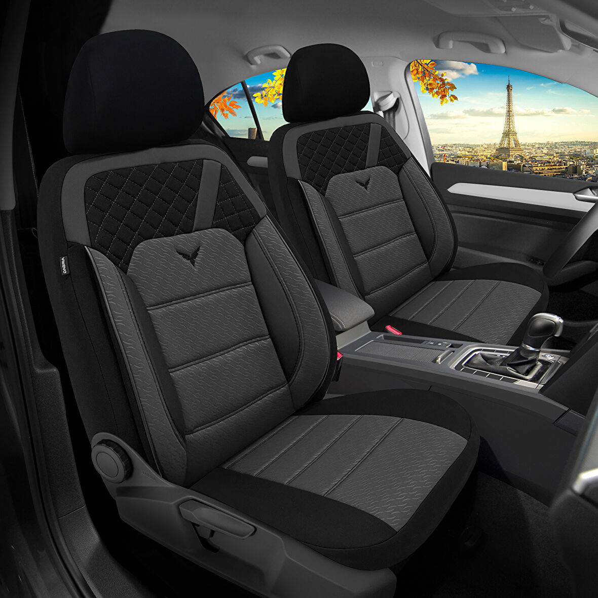 Pandami K1 Serisi Oto Koltuk Kılıfı 1+1 Set, Gofraj / Gri, Volkswagen Golf 8 2020 ile Uyumlu