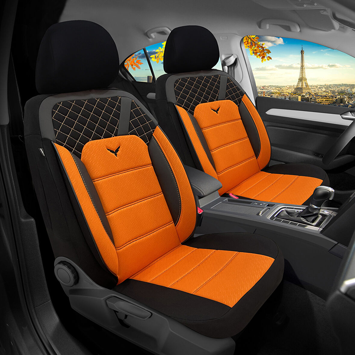 Pandami K1 Serisi Oto Koltuk Kılıfı 1+1 Set, Gofraj / Turuncu, Dacia Lodgy 2012 ile Uyumlu