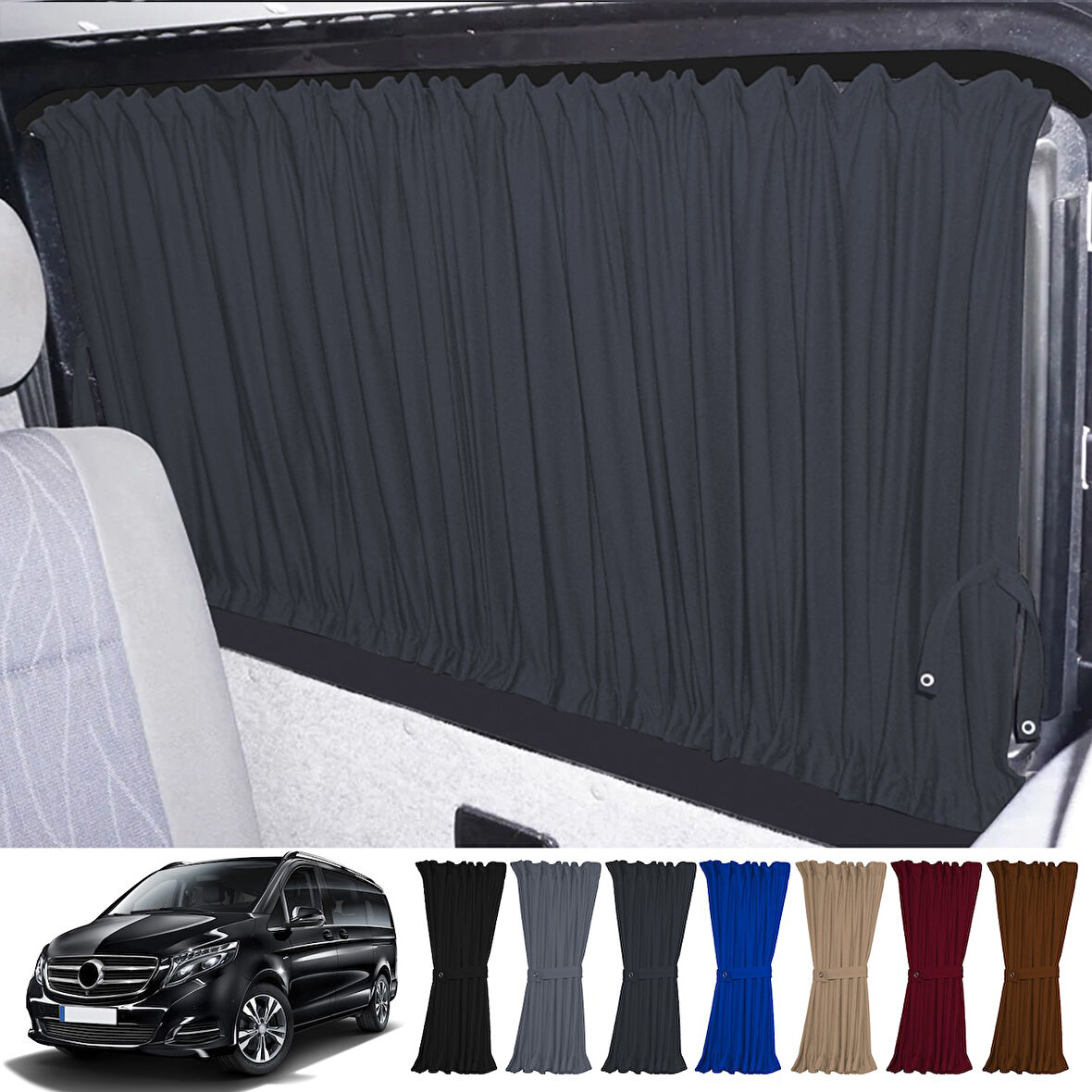 Mercedes Vito W447 5 Cam 2014+ Uyumlu Füme Raylı Oto Perde Takımı