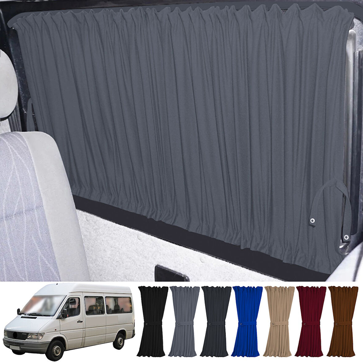 Mercedes Sprinter W902 Orta Şase 1997-2004 Uyumlu Gri Raylı Oto Perde Takımı